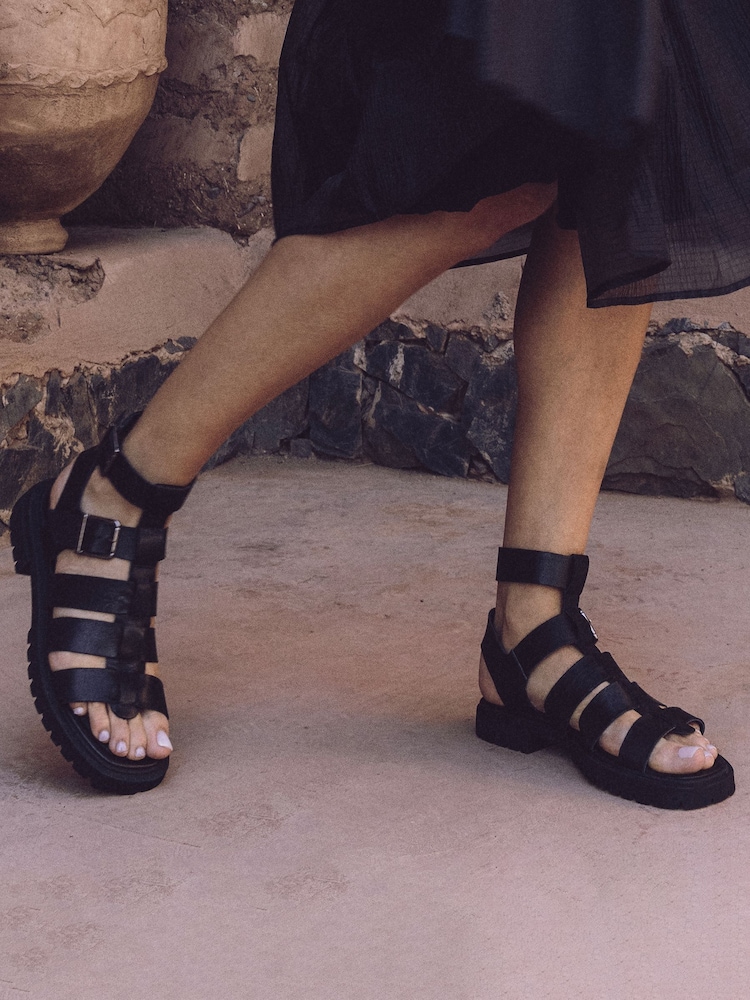 Moda in Pelle Sh Inland Cleated Leather Fisherman Black Sandals - Image 1 of 5