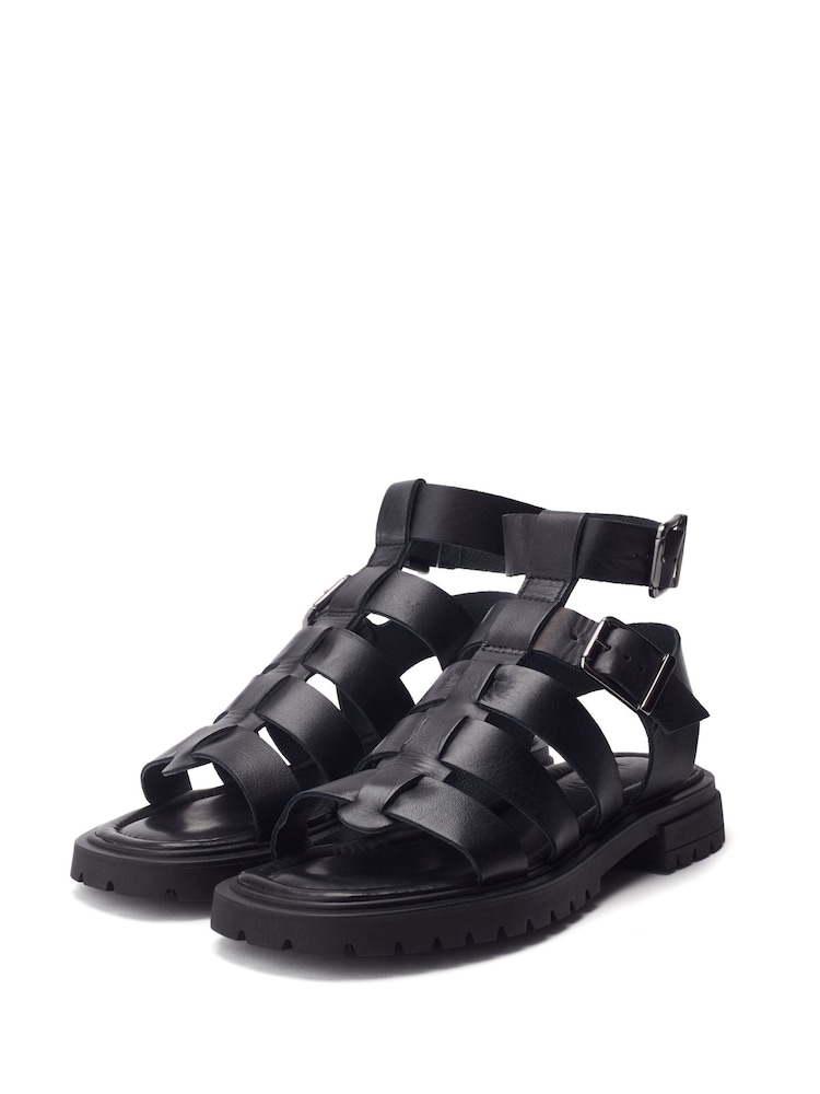 Moda in Pelle Sh Inland Cleated Leather Fisherman Black Sandals - Image 3 of 5