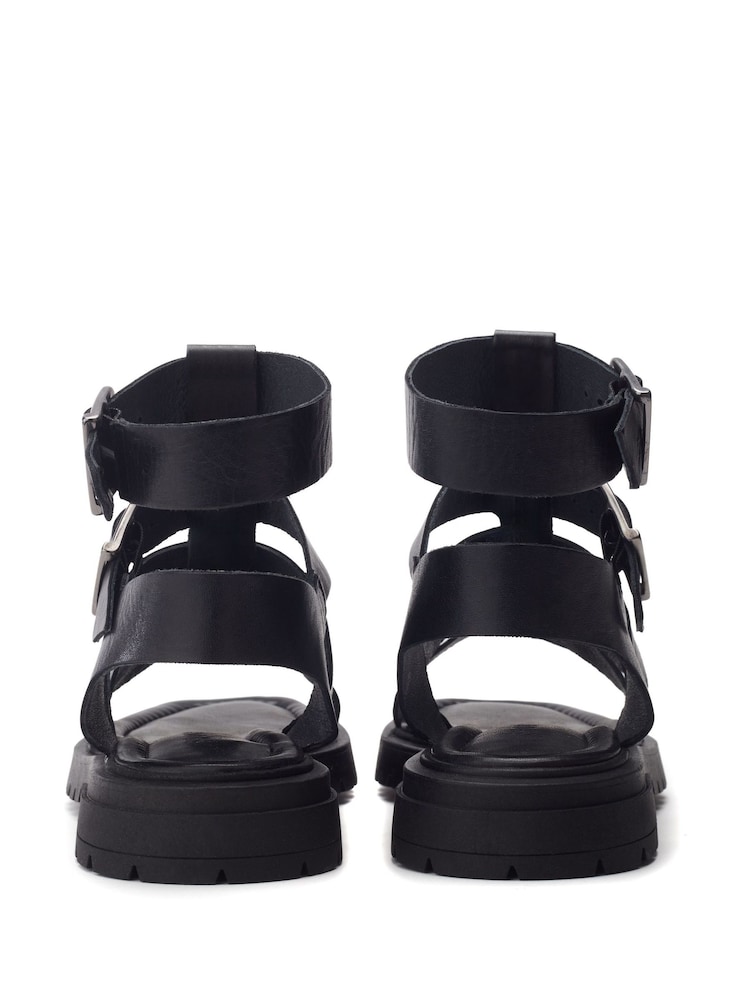 Moda in Pelle Sh Inland Cleated Leather Fisherman Black Sandals - Image 4 of 5