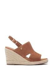 Moda in Pelle Kanji Sling Back Wedges Suede Brown Sandals - Image 1 of 4