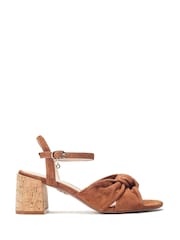 Moda in Pelle Mokara Twist Knot Feature Comfort Block Heel Brown Sandals - Image 1 of 4