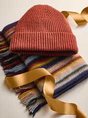 Orange / Multicolour Stripe Scarf And Beanie Matching Set - Image 2 of 7