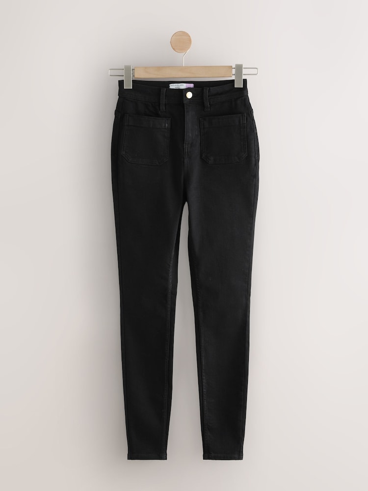 Black Hourglass High Rise Patch Pocket Skinny Jeans - Image 1 of 3 Black Hourglass High Rise Patch Pocket Skinny Jeans - Image 1 of 3