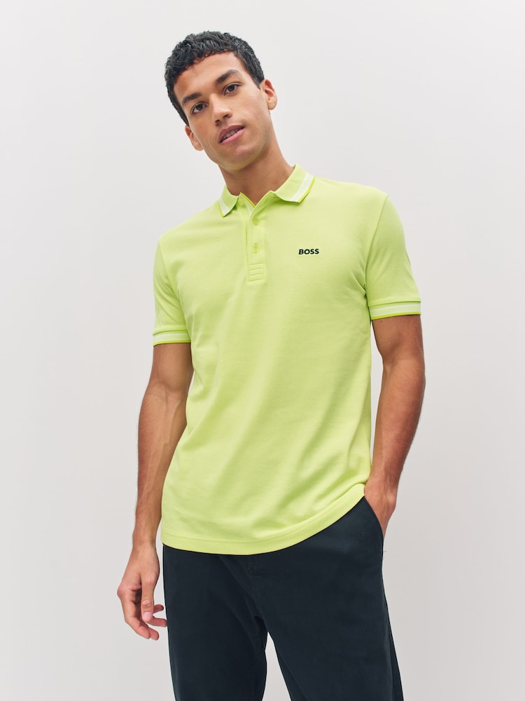 BOSS Light Grey Regular Fit Paddy Tipped Collar Polo Shirt - Image 1 of 6 BOSS Light Grey Regular Fit Paddy Tipped Collar Polo Shirt - Image 1 of 6