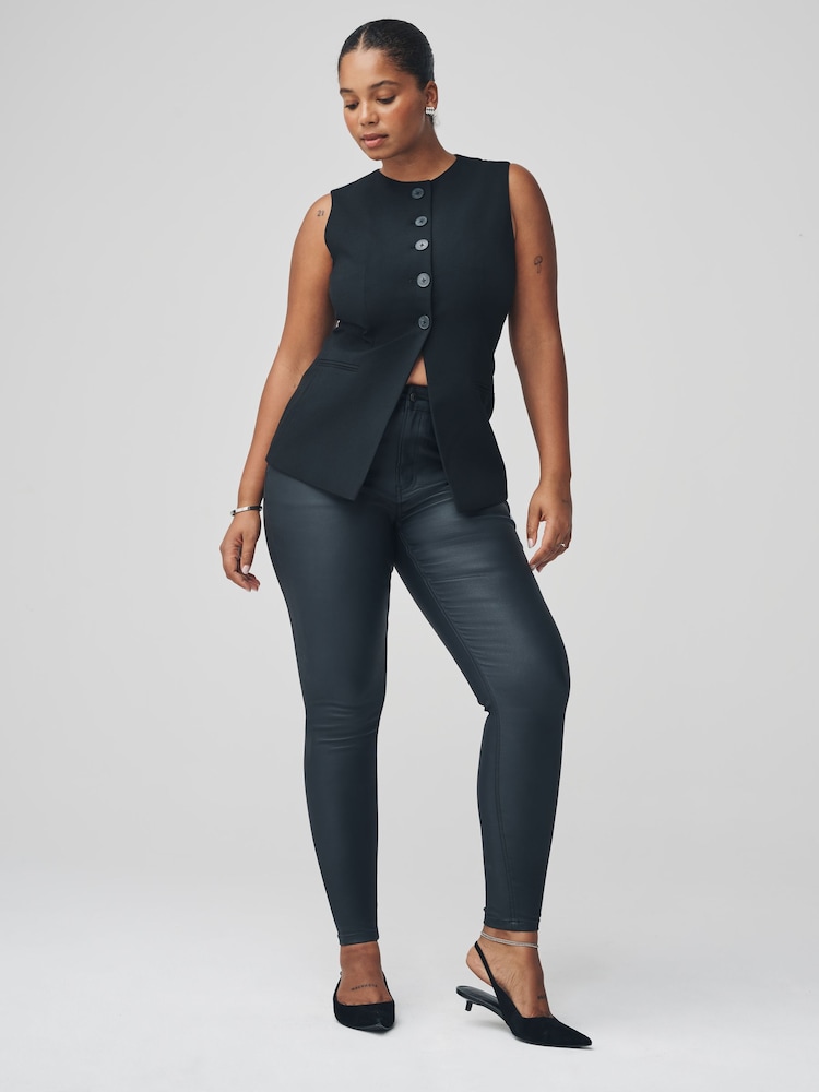 Black Hourglass Coated Denim Skinny Jeans - Image 1 of 4