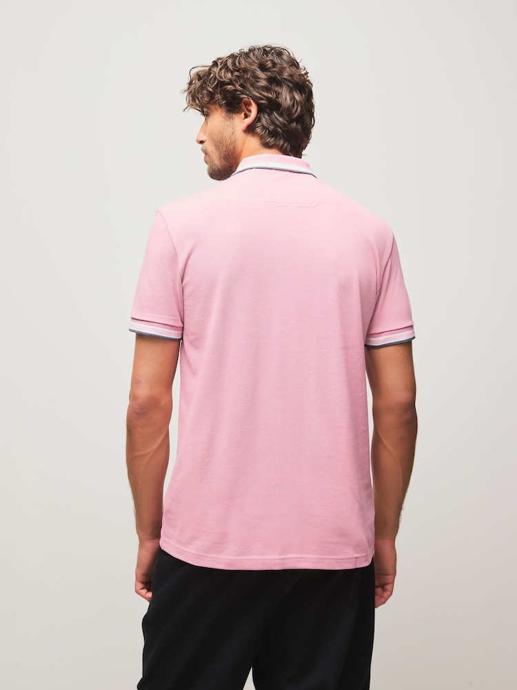 BOSS Pink Regular Fit Paddy Tipped Collar Polo Shirt - Image 2 of 6 BOSS Pink Regular Fit Paddy Tipped Collar Polo Shirt - Image 2 of 6