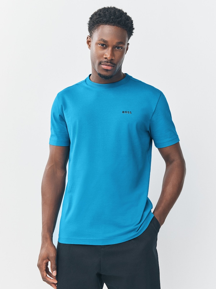 BOSS Sky Blue Regular Fit Logo T-Shirt - Image 1 of 5 BOSS Sky Blue Regular Fit Logo T-Shirt - Image 1 of 5