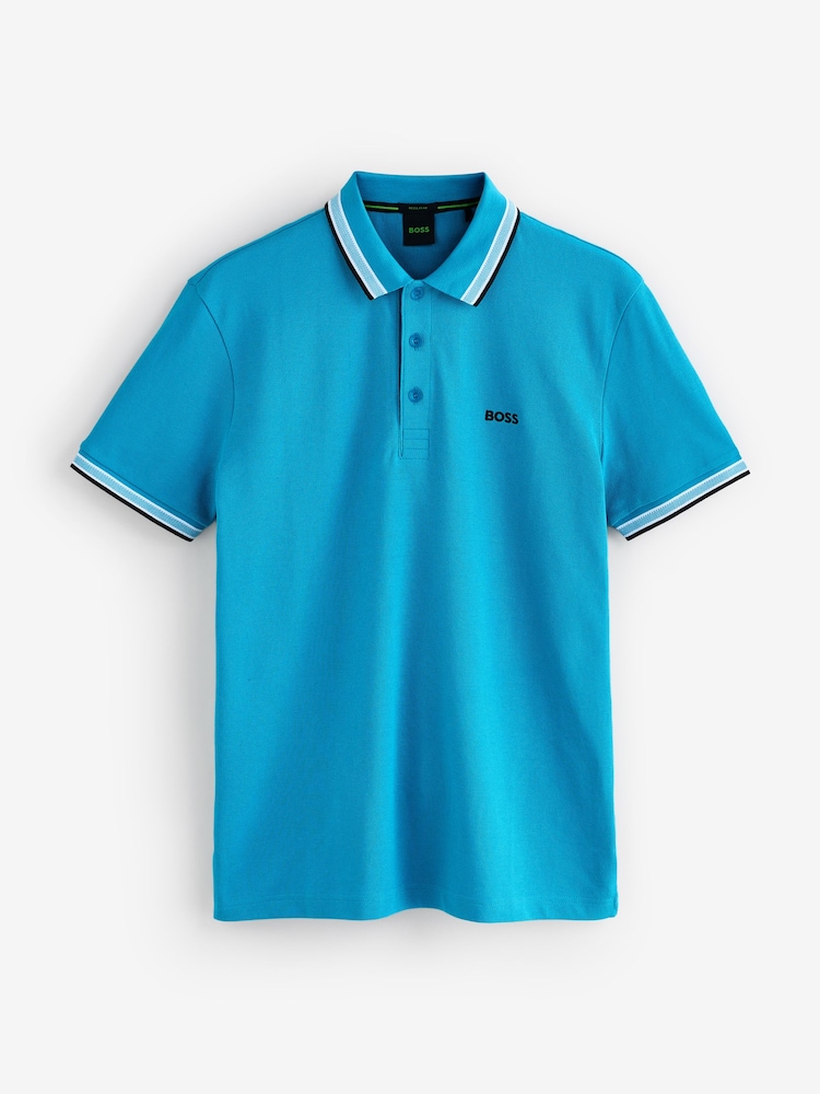 BOSS Dark Blue Regular Fit Paddy Tipped Collar Polo Shirt - Image 1 of 1