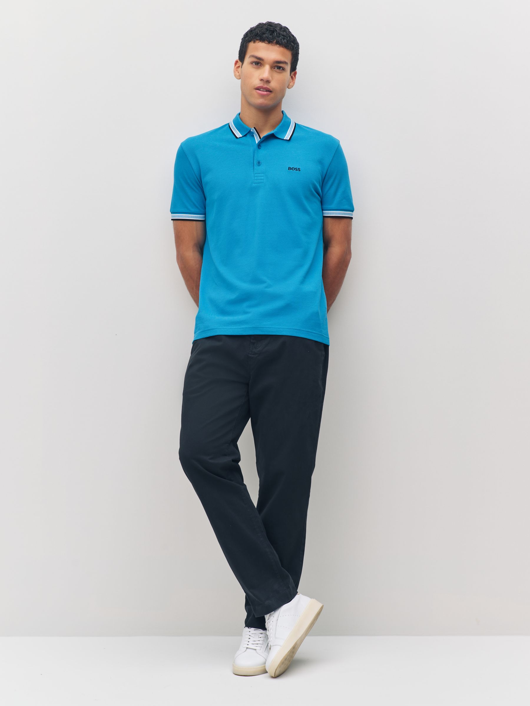 Buy BOSS Dark Blue Regular Fit Paddy Tipped Collar Polo Shirt from
