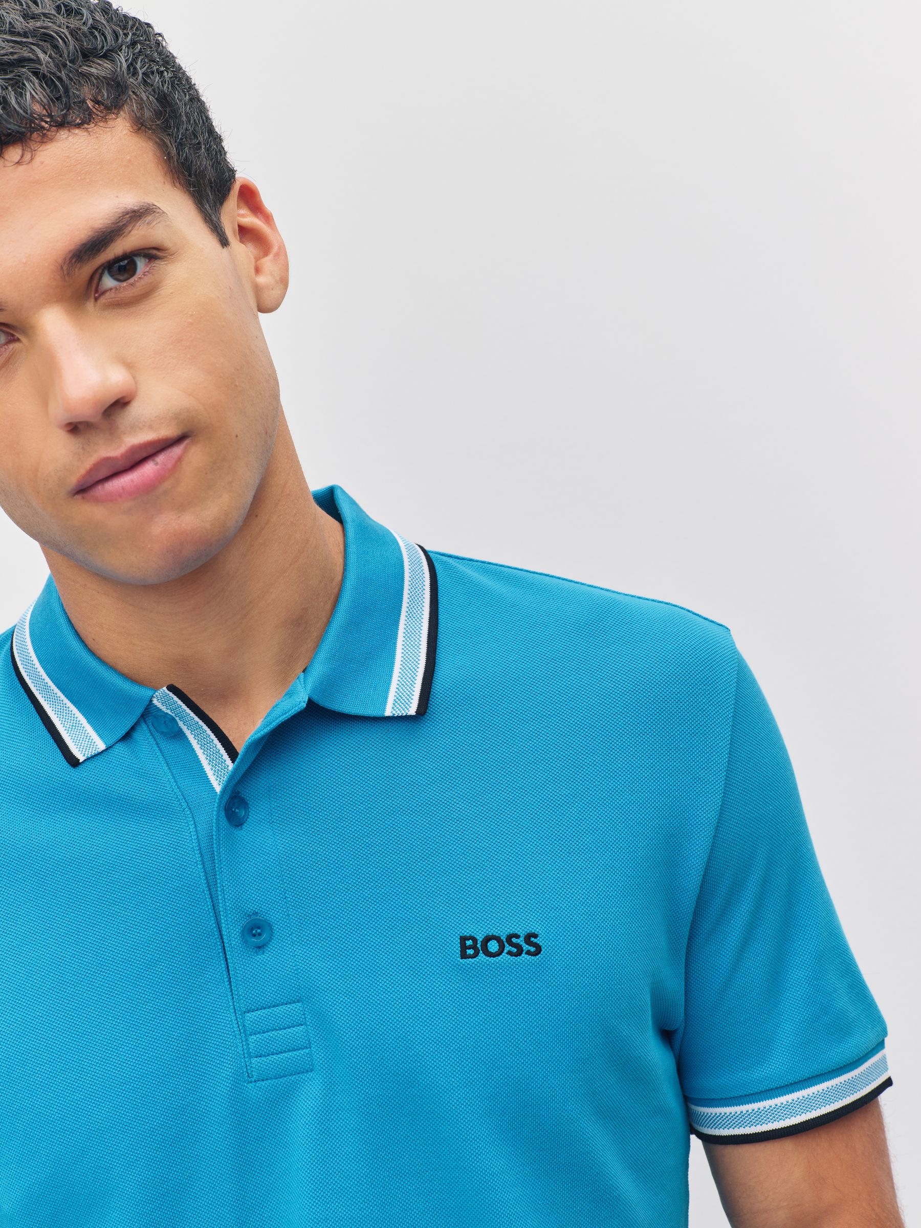 Buy BOSS Dark Blue Regular Fit Paddy Tipped Collar Polo Shirt from