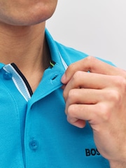 BOSS Dark Blue Regular-Fit Paddy Tipped Collar Polo Shirt - Image 5 of 6