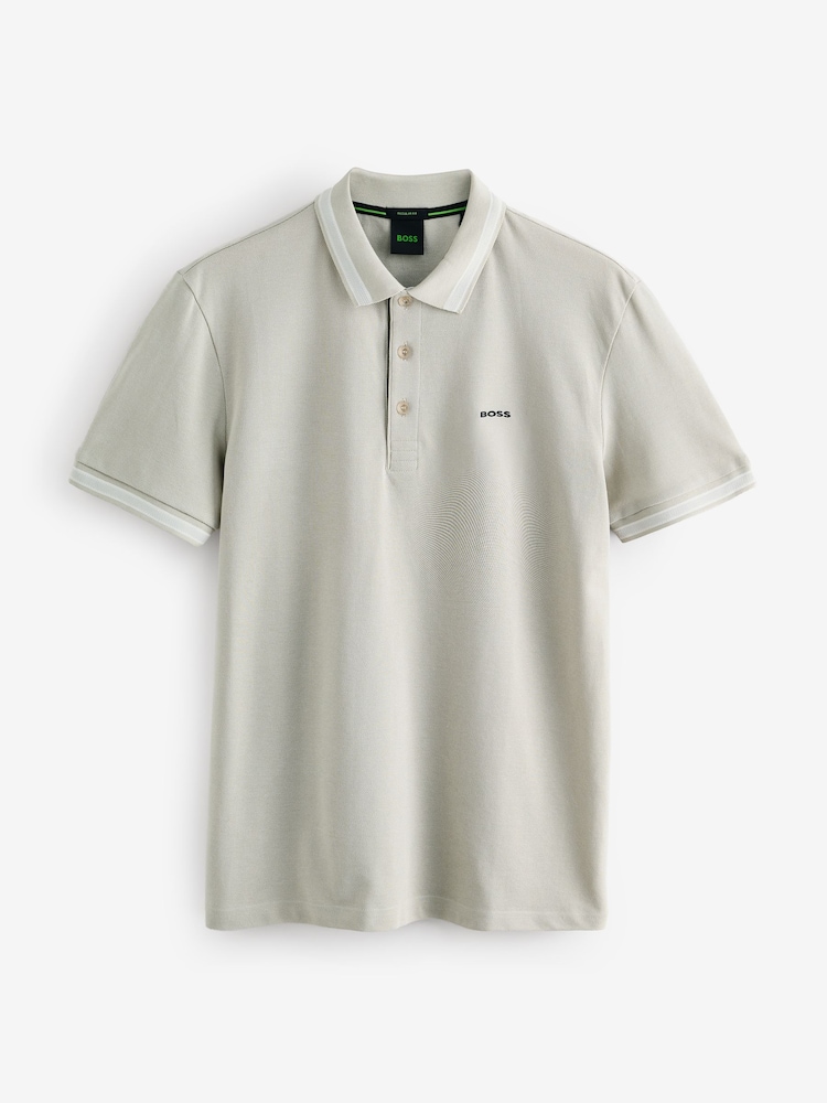 BOSS Grey Regular-Fit Paddy Tipped Collar Polo Shirt - Image 1 of 1