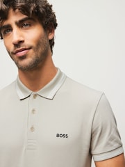 BOSS Grey Regular-Fit Paddy Tipped Collar Polo Shirt - Image 4 of 5