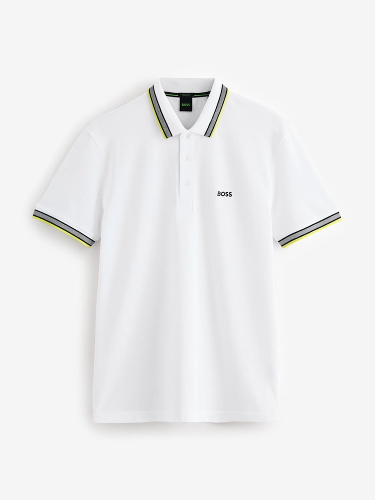 BOSS White Regular Fit Paddy Tipped Collar Polo Shirt - Image 1 of 1