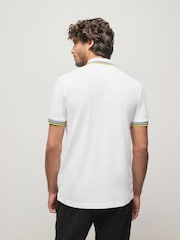 BOSS White Ecru Regular-Fit Paddy Tipped Collar Polo Shirt - Image 2 of 6