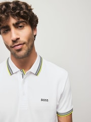 BOSS White Ecru Regular-Fit Paddy Tipped Collar Polo Shirt - Image 5 of 6