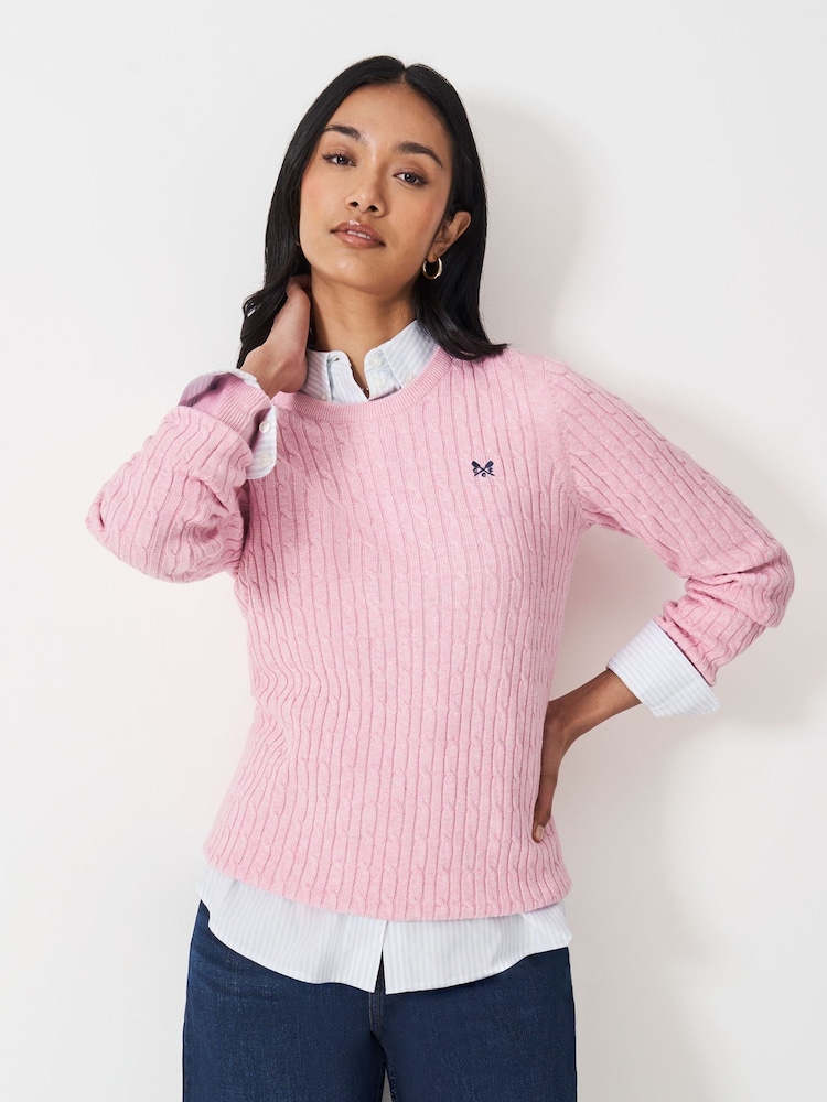 Crew Clothing Pink Heritage Cable Knit Jumper - Image 1 of 5 Crew Clothing Pink Heritage Cable Knit Jumper - Image 1 of 5