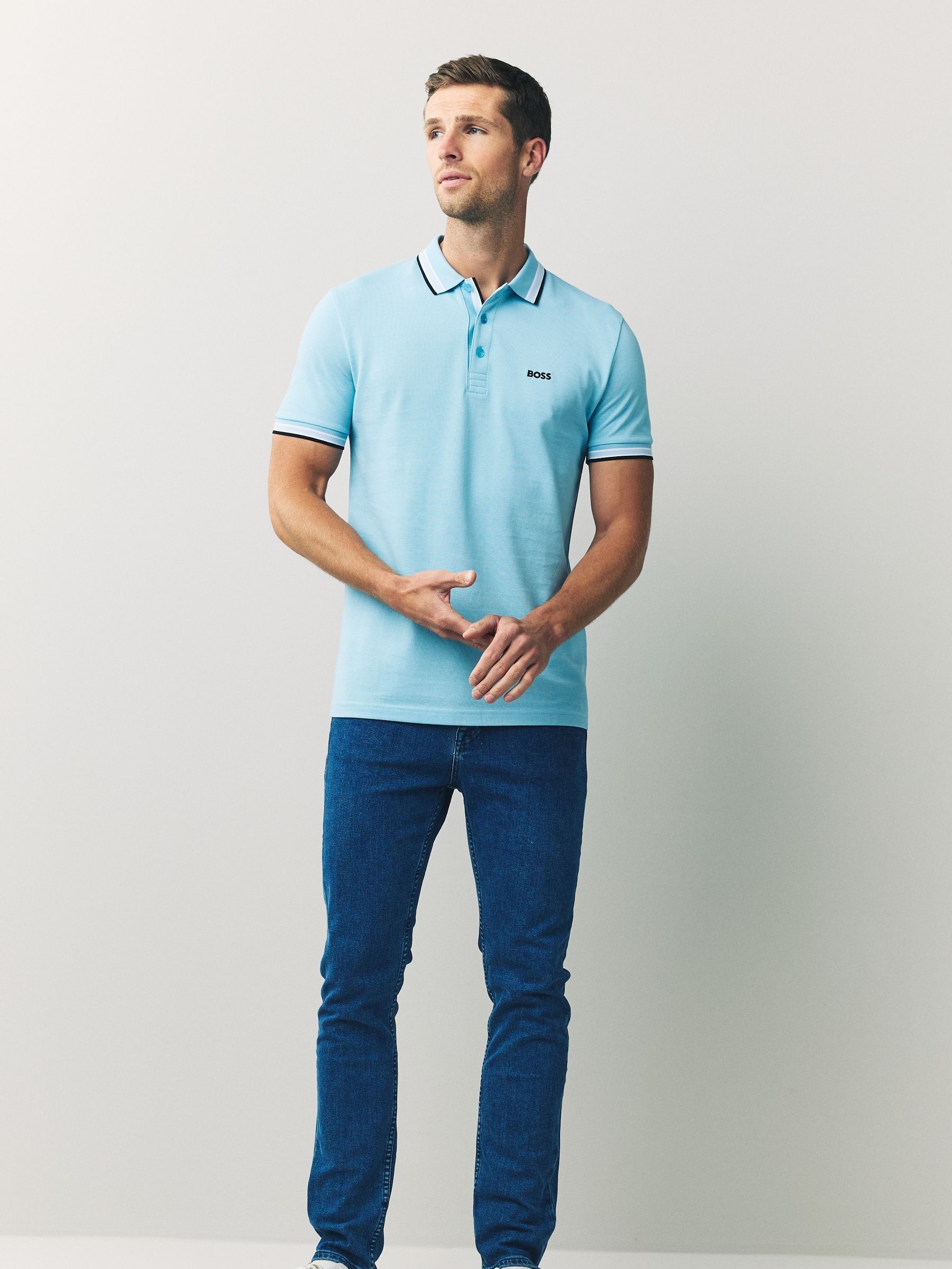 Cumpără Albastru deschis - Tricou polo BOSS Paddy cu mânecă scurtă