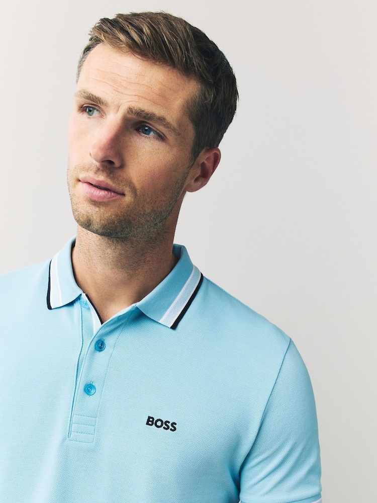 BOSS Blue Chrome Regular Fit Paddy Tipped Collar Polo Shirt - Image 4 of 4