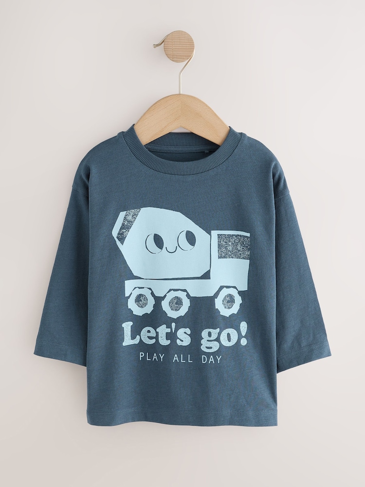 Blue Digger Long Sleeve Graphic Print T-Shirts 3 Pack (3mths-7yrs) - Image 2 of 7