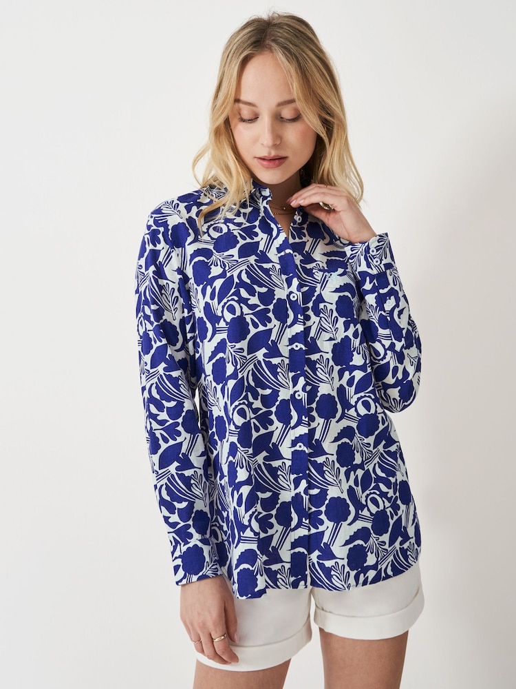 Crew Clothing Blue Linen Blend Shirt - Image 1 of 5