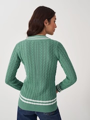 Crew Clothing Green Cricket Cable Knit 100% Cotton Jumper - Image 4 of 7