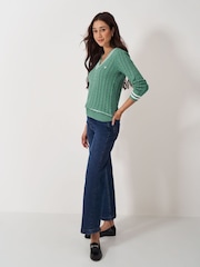 Crew Clothing Green Cricket Cable Knit 100% Cotton Jumper - Image 5 of 7