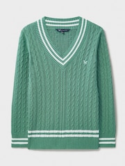 Crew Clothing Green Cricket Cable Knit 100% Cotton Jumper - Image 7 of 7