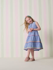 Crew Clothing Blue 100% Cotton Chambray Ric Rac Midi Dress - Image 1 of 3