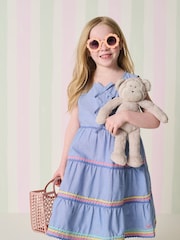 Crew Clothing Blue 100% Cotton Chambray Ric Rac Midi Dress - Image 2 of 3