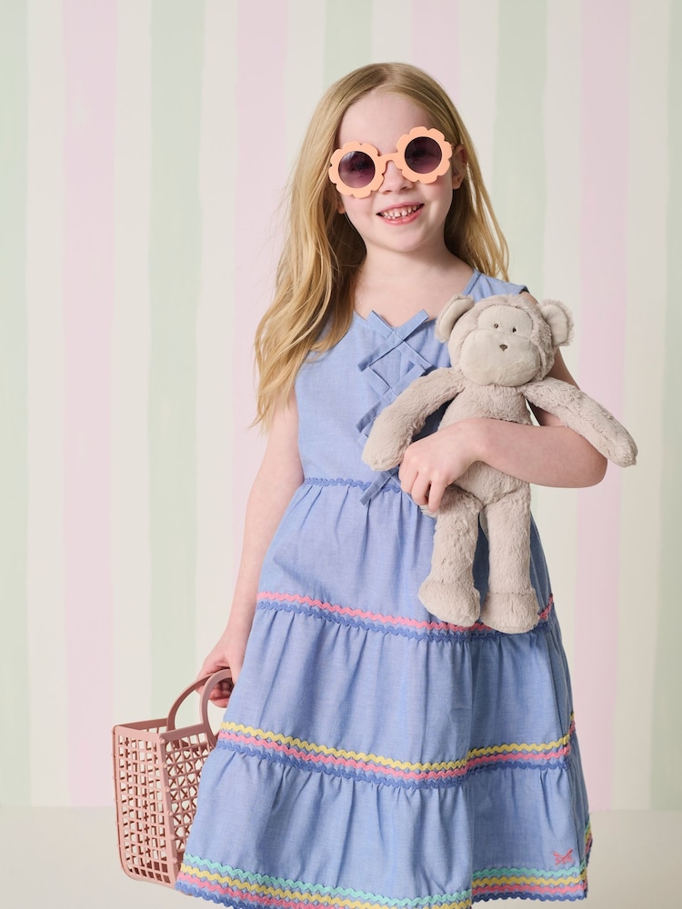 Crew Clothing Blue 100% Cotton Chambray Ric Rac Midi Dress - Image 2 of 3