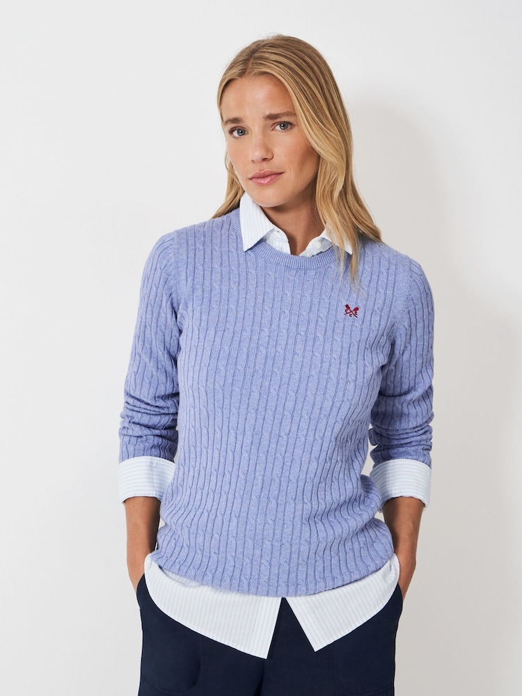 Crew Clothing Blue Heritage Cable Knit Jumper - Image 1 of 5