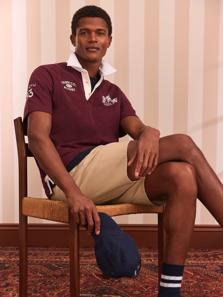 Crew Clothing Red Embroidered 100% Cotton Rugby Shirt - Image 1 of 8 Crew Clothing Red Embroidered 100% Cotton Rugby Shirt - Image 1 of 8