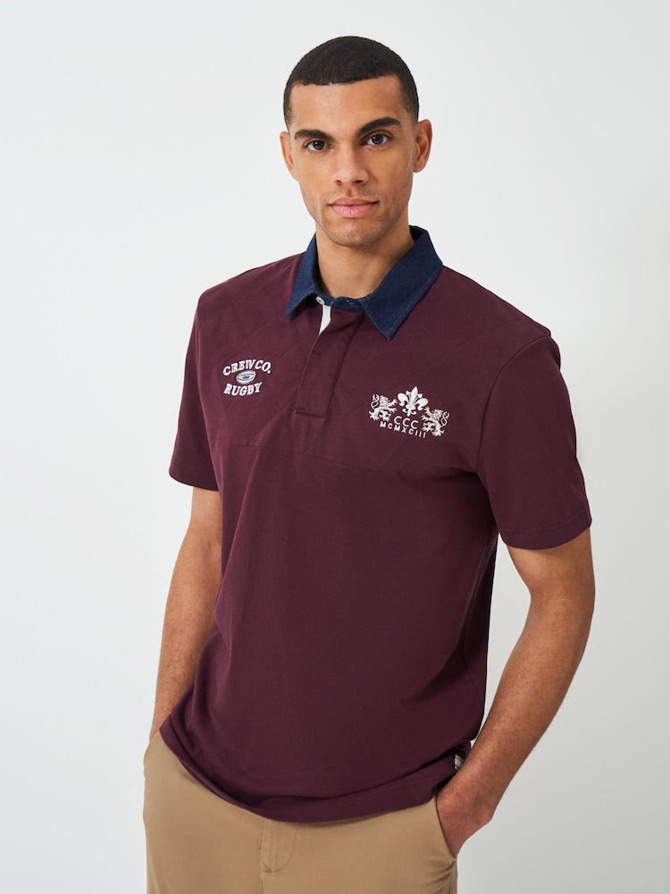 Crew Clothing Red Embroidered 100% Cotton Rugby Shirt - Image 2 of 8