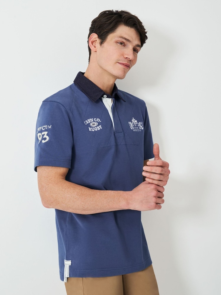 Crew Clothing Blue Embroidered 100% Cotton Rugby Shirt - Image 1 of 1