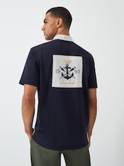 Crew Clothing Blue 100% Cotton Patch-Detail Rugby Shirt - Image 3 of 6