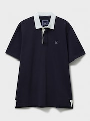 Crew Clothing Blue 100% Cotton Patch-Detail Rugby Shirt - Image 6 of 6