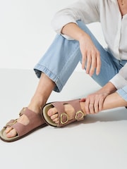 Crew Clothing Pink Leather Buckle Sandals - Image 1 of 4