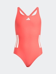 adidas Red 3-Stripes C-Back Kids Swimsuit - Image 1 of 5