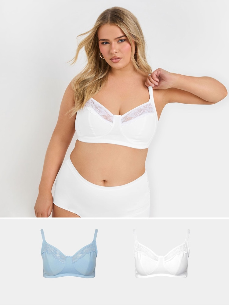 Yours Curve Blue Lace Cotton Bras 2 Pack - Image 1 of 8 Yours Curve Blue Lace Cotton Bras 2 Pack - Image 1 of 8