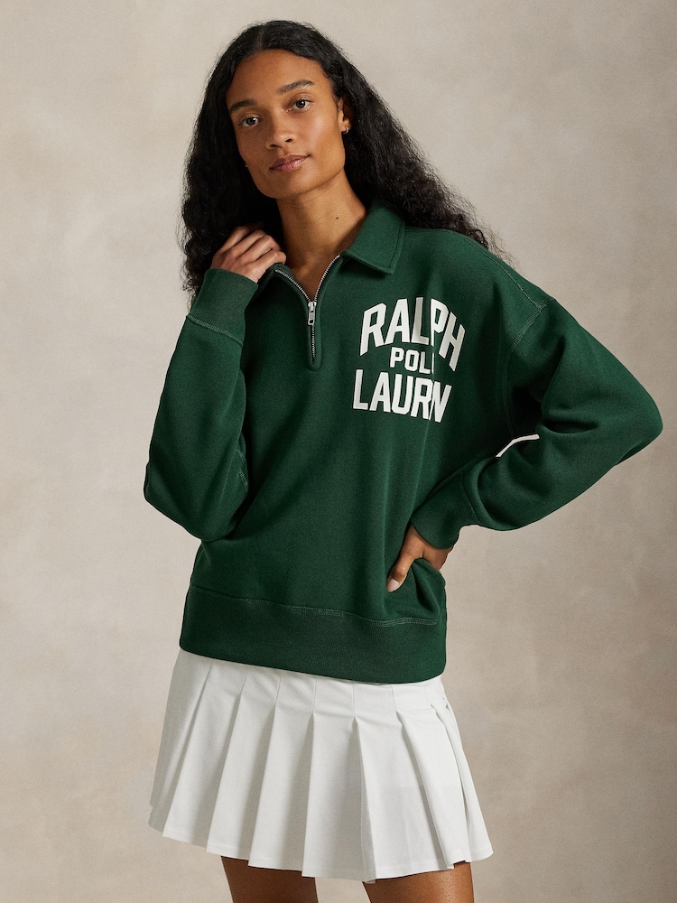 Polo Ralph Lauren Green Knit Half Zip Sweatshirt - Image 1 of 5 Polo Ralph Lauren Green Knit Half Zip Sweatshirt - Image 1 of 5