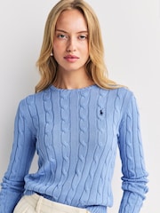 Polo Ralph Lauren Blue Julianna Long Sleeve Cable Knit Jumper - Image 5 of 7