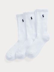 Polo Ralph Lauren White Sport Crew Ankle Socks 3 Pack - Image 1 of 1