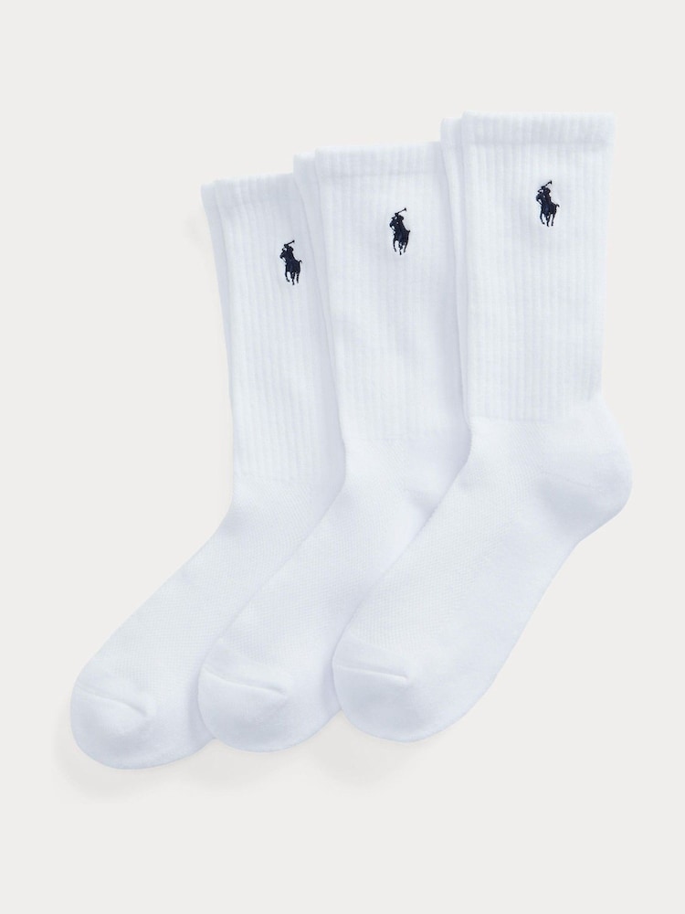 Polo Ralph Lauren White Sport Crew Ankle Socks 3 Pack - Image 1 of 1