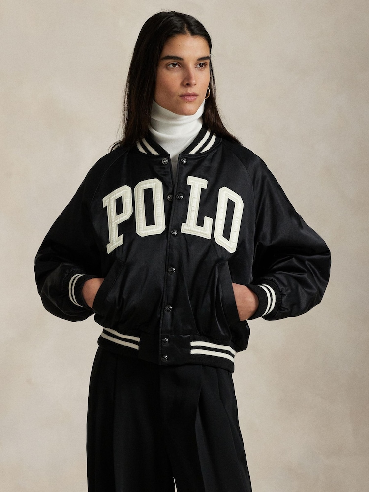 Polo Ralph Lauren Black Woven Bomber Jacket - Image 1 of 5 Polo Ralph Lauren Black Woven Bomber Jacket - Image 1 of 5