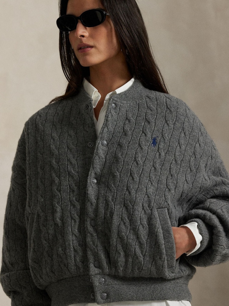 Polo Ralph Lauren Grey Sweater Bomber Coat - Image 1 of 5