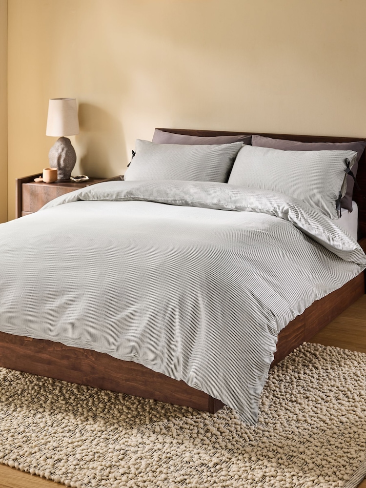 MADE.COM Grey Ansel Stripe 100% Cotton Duvet Cover and Pillowcase Set - Image 1 of 5
