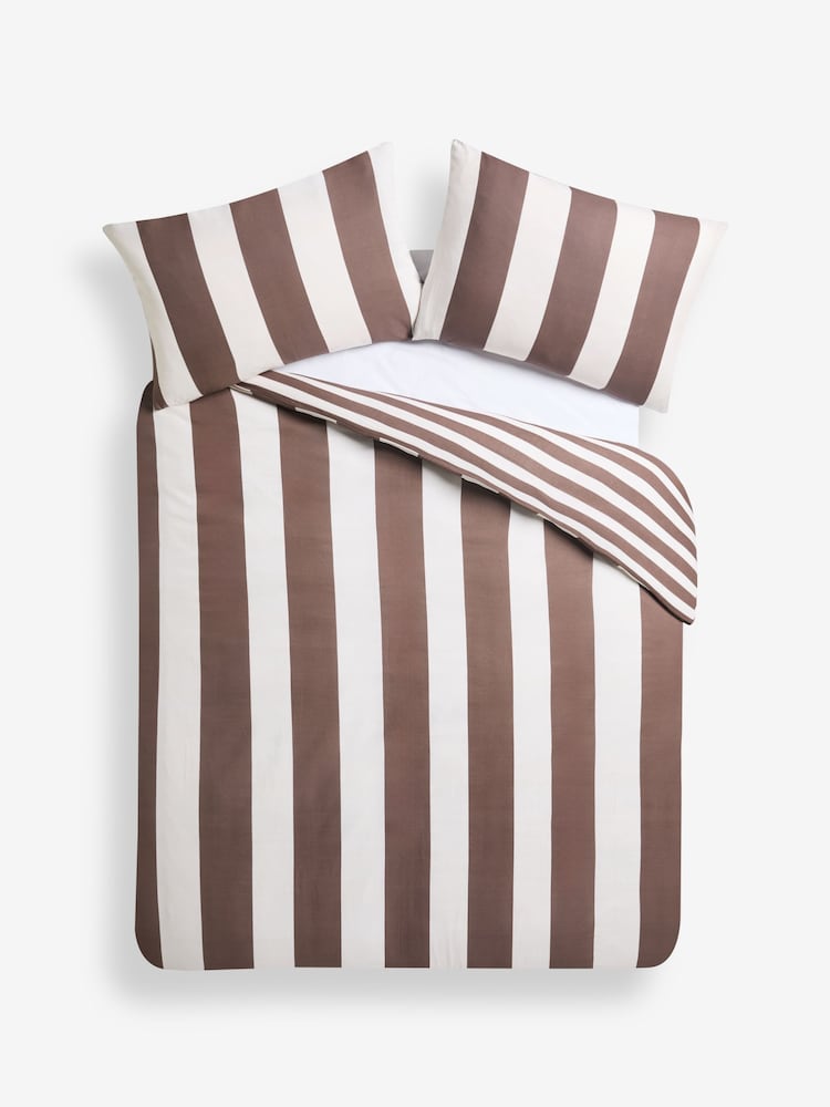 MADE.COM Chocolate Brown Donni Wide Stripe 100% Cotton Duvet Cover and Pillowcase Set - Image 5 of 5