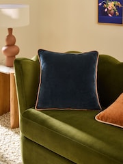 MADE.COM Navy Blue Bailey Cotton Velvet Piped Cushion - Image 1 of 3
