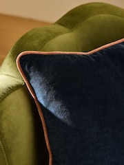 MADE.COM Navy Blue Bailey Cotton Velvet Piped Cushion - Image 2 of 3